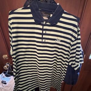 Greg Norman Collection Black and Cream Polo Shirt Nautical Stripes